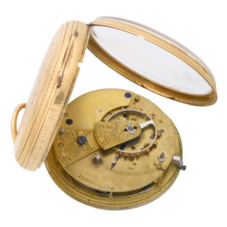 English 18K gold open faced key wind pocket watch Circa 1871