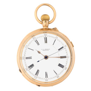 English 18K gold keyless watch with stoppable seconds Circa 1897