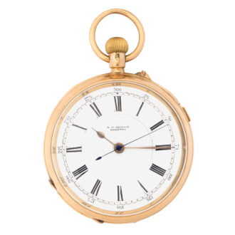 English 18K gold keyless watch with stoppable seconds Circa 1897