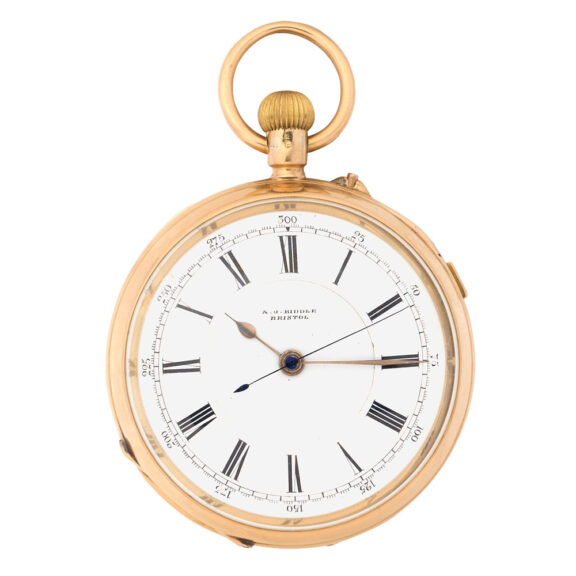 English 18K gold keyless watch with stoppable seconds Circa 1897