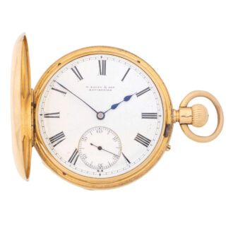 English 18 carat gold half hunting cased keyless watch Circa 1873
