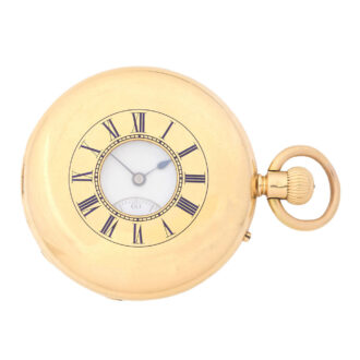 English 18 carat gold half hunting cased keyless watch Circa 1873