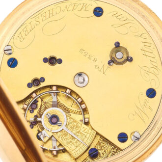 English 18 carat gold half hunting cased keyless watch Circa 1873