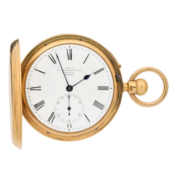 English 18K gold hunting cased keyless pocket watch Circa 1884