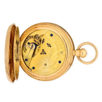 English 18K gold hunting cased keyless pocket watch Circa 1884