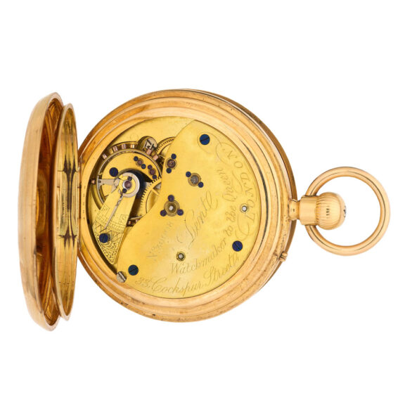 English 18K gold hunting cased keyless pocket watch Circa 1884 English 18K gold hunting cased keyless pocket watch Circa 1884