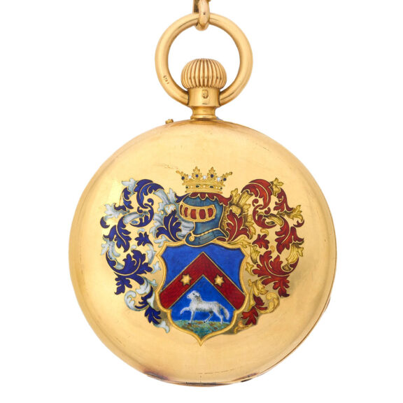 English 18 carat gold and enamel hunting cased watch Circa 1870 English 18 carat gold and enamel hunting cased watch Circa 1870