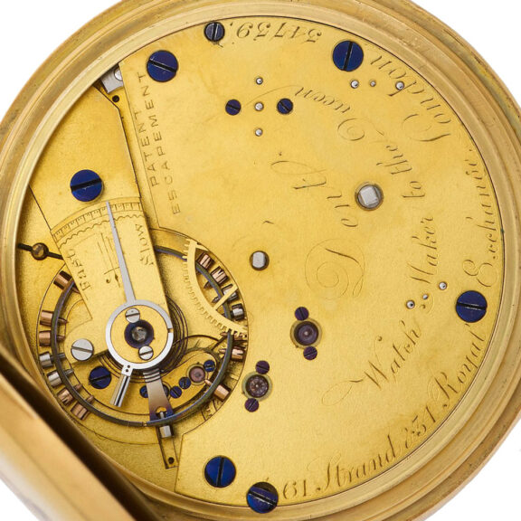 English 18 carat gold and enamel hunting cased watch Circa 1870 English 18 carat gold and enamel hunting cased watch Circa 1870