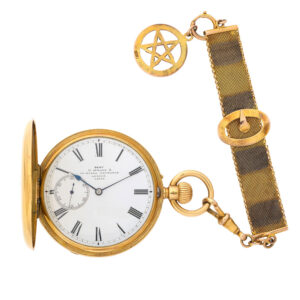 English 18 carat gold and enamel hunting cased watch Circa 1870