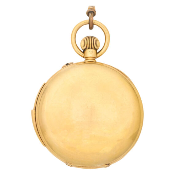 Swiss 18 carat gold half hunting cased watch with chain Circa 1900 Swiss 18 carat gold half hunting cased watch with chain Circa 1900