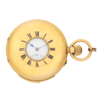 Swiss 18 carat gold half hunting cased watch with chain Circa 1900