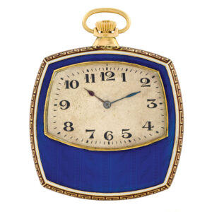 Elegant Swiss 18K gold and enamel keyless watch Circa 1915