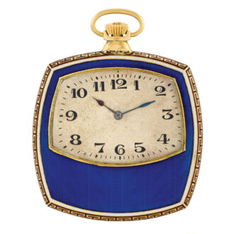 Elegant Swiss 18K gold and enamel keyless watch Circa 1915