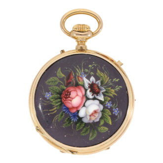 French 18k gold open faced watch with triple date Circa 1880