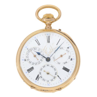 French 18k gold open faced watch with triple date Circa 1880