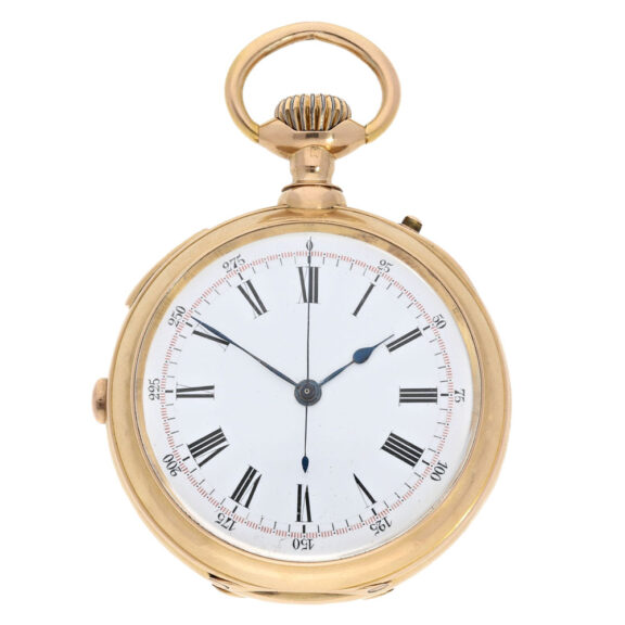 Decorated Swiss gold repeater with chronograph Circa 1890 Decorated Swiss gold repeater with chronograph Circa 1890