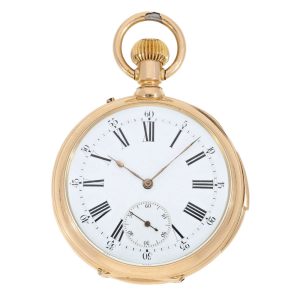 Swiss rose gold open faced quarter repeating lever Circa 1885