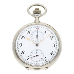 Swiss open faced chronograph with 15 min counter Circa 1915