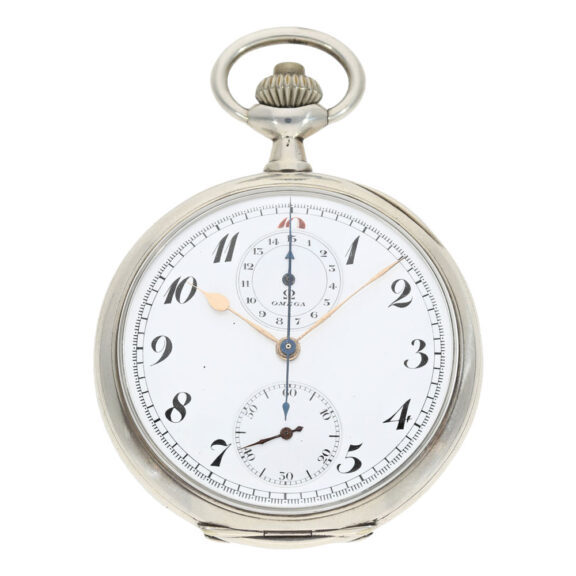 Swiss open faced chronograph with 15 min counter Circa 1915
