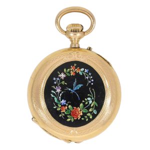 Swiss 18 carat gold and enamel pendant watch Circa 1890
