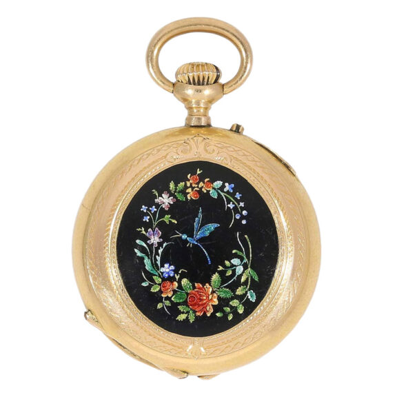 Swiss 18 carat gold and enamel pendant watch Circa 1890