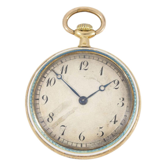 Swiss gold decorated open faced pendant watch Circa 1900 Swiss gold decorated open faced pendant watch Circa 1900