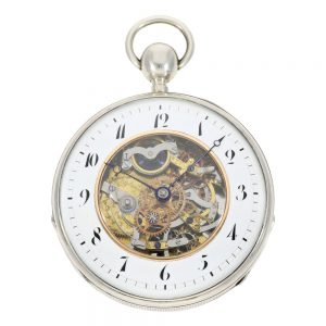 Large silver quarter repeater with skeletonized dial Circa 1830
