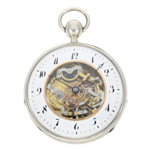 Large silver quarter repeater with skeletonized dial Circa 1830 Large silver quarter repeater with skeletonized dial Circa 1830