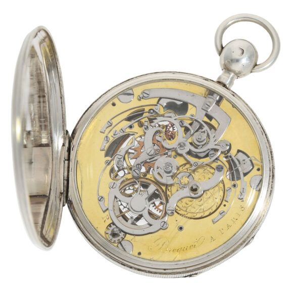 Large silver quarter repeater with skeletonized dial Circa 1830 Large silver quarter repeater with skeletonized dial Circa 1830