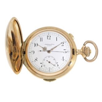 Swiss gold hunting cased repeating chronograph Circa 1900 Swiss gold hunting cased repeating chronograph Circa 1900