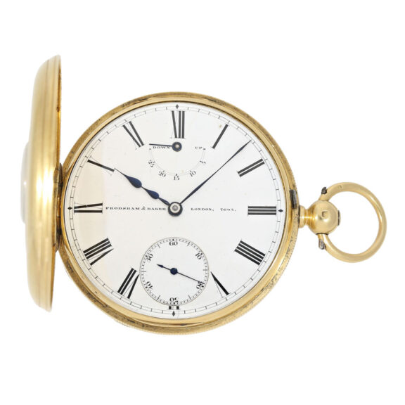 English half hunter with power reserve indication Circa 1857 English half hunter with power reserve indication Circa 1857
