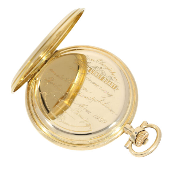 Probably unique gold hunting cased lever watch Circa 1919 Probably unique gold hunting cased lever watch Circa 1919