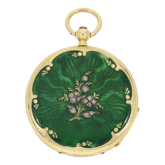 Gold, enamel and diamond set pendant watch Circa 1865