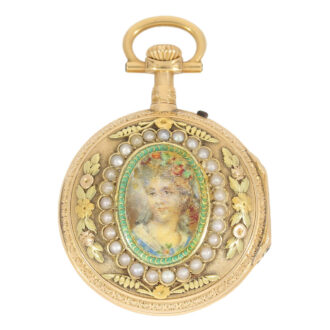 French gold, enamel and pearl set Louis XV watch Circa 1885