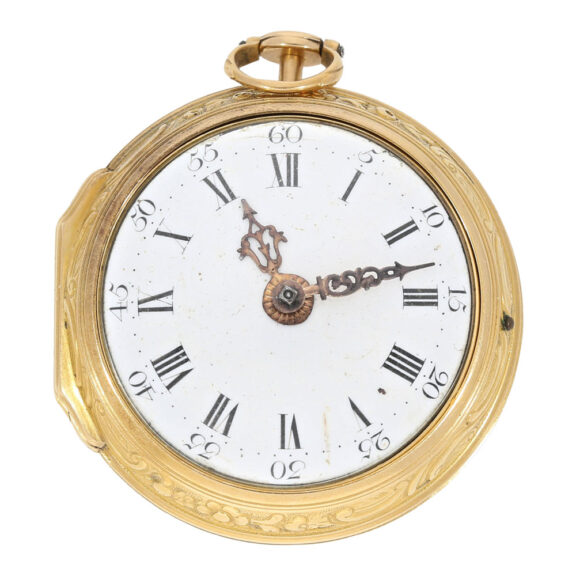 English 18k gold pair cased repoussé verge watch Circa 1775 English 18k gold pair cased repoussé verge watch Circa 1775