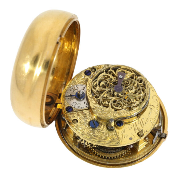 English 18k gold pair cased repoussé verge watch Circa 1775 English 18k gold pair cased repoussé verge watch Circa 1775