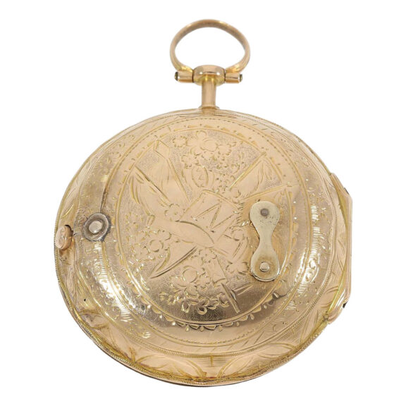 German gold engraved verge watch with hand date Circa 1780 German gold engraved verge watch with hand date Circa 1780