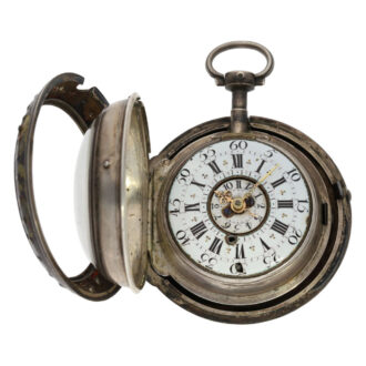 English silver pair cased verge watch with alarm Circa 1730 English silver pair cased verge watch with alarm Circa 1730