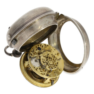 English silver pair cased verge watch with alarm Circa 1730 English silver pair cased verge watch with alarm Circa 1730