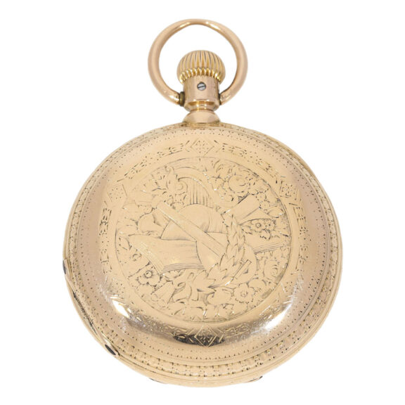 Decorated German rose gold hunting cased lever Circa 1883 Decorated German rose gold hunting cased lever Circa 1883