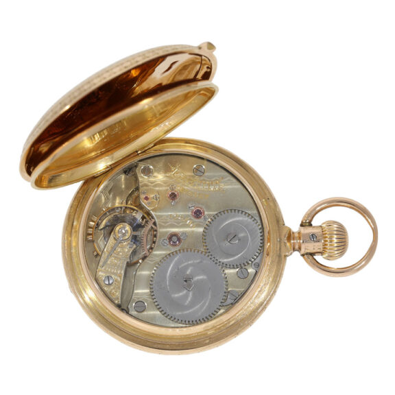 Decorated German rose gold hunting cased lever Circa 1883 Decorated German rose gold hunting cased lever Circa 1883