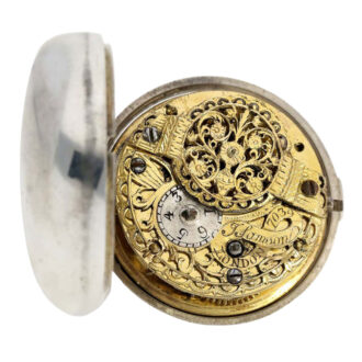 English silver pair cased verge with erotic scene Circa 1752