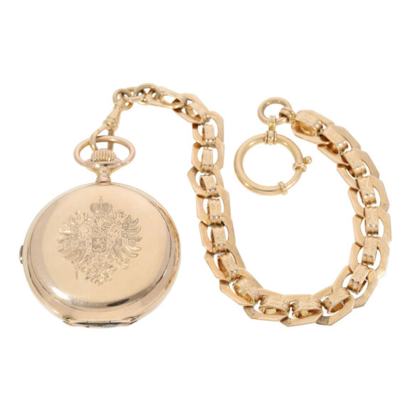 Unique rose gold hunting cased lever chronograph Circa 1896 Unique rose gold hunting cased lever chronograph Circa 1896
