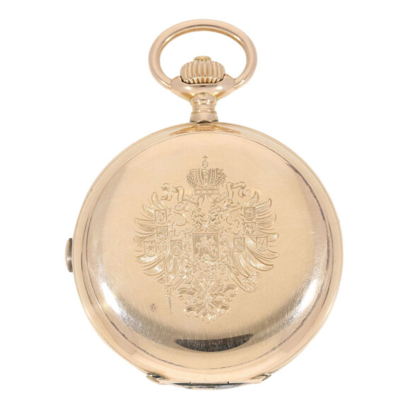 Unique rose gold hunting cased lever chronograph Circa 1896 Unique rose gold hunting cased lever chronograph Circa 1896