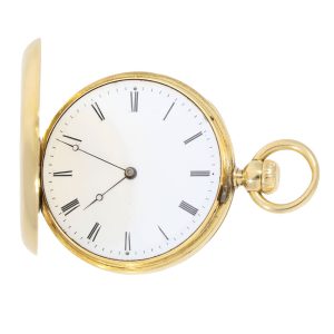 Swiss gold hunting cased watch with crown winding Circa 1861