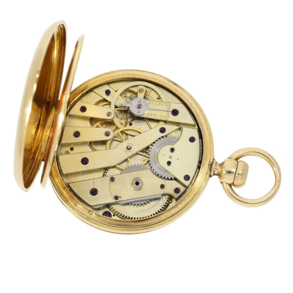 Swiss gold hunting cased watch with crown winding Circa 1861 Swiss gold hunting cased watch with crown winding Circa 1861
