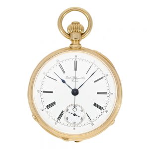 Rare, early Swiss gold crown pusher chronograph Circa 1883