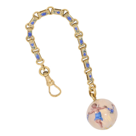 Very rare 18 carat gold and enamel chatelaine Circa 1870-1890 Very rare 18 carat gold and enamel chatelaine Circa 1870-1890