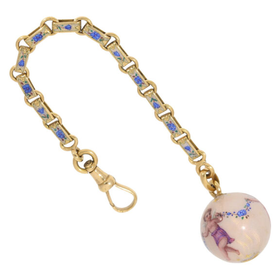 Very rare 18 carat gold and enamel chatelaine Circa 1870-1890 Very rare 18 carat gold and enamel chatelaine Circa 1870-1890