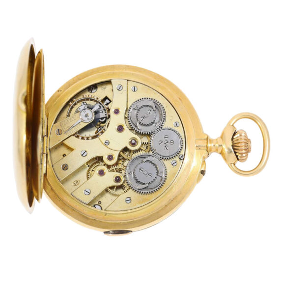 Swiss gold hunting cased seconde morte lever Circa 1890 Swiss gold hunting cased seconde morte lever Circa 1890